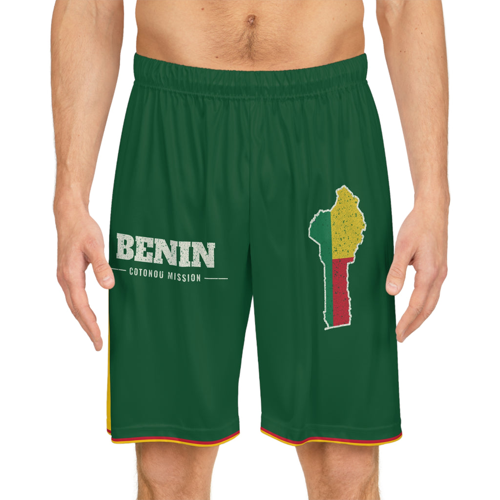 Benin Cotonou Mission Basketball Shorts, worn, front view
