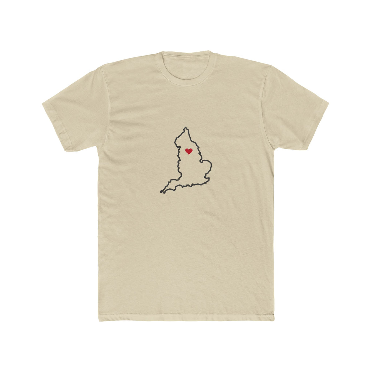 England Leeds Mission Heart Map shirt in Cream: England outline with a red heart, front view