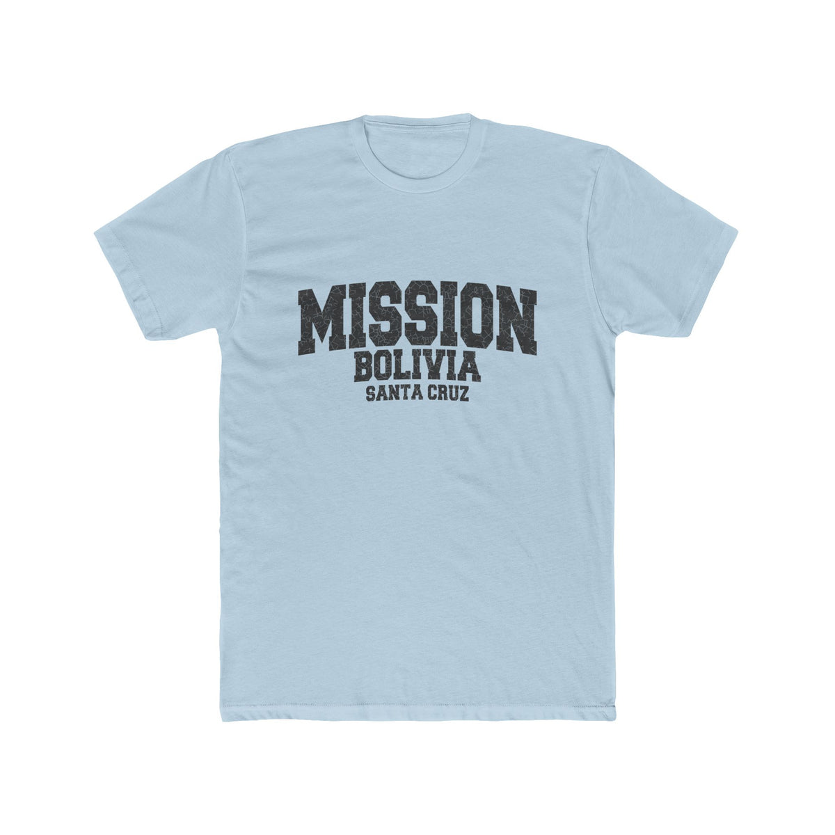 Bolivia Santa Cruz Mission T-Shirt in Solid Light Blue, front view