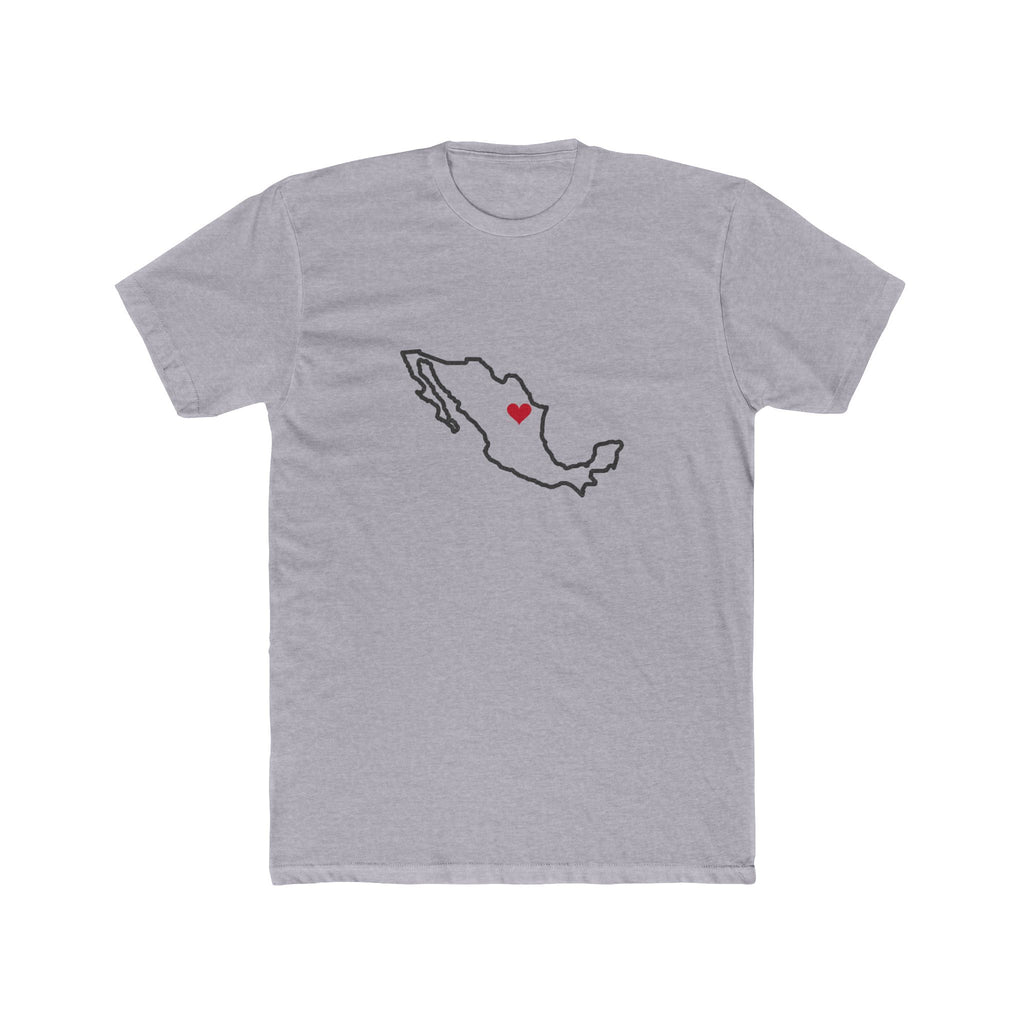 Mexico Monterrey West Mission Heart Map shirt in Heather Grey: Mexico outline with a red heart, front view