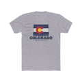 Colorado Denver East Mission Flag Map shirt in Heather Grey: Colorado state flag in the outline of Colorado with navy lettering, front view