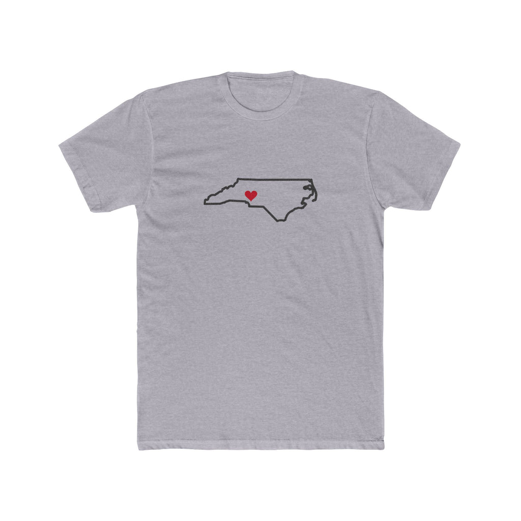 North Carolina Charlotte Mission Heart Map shirt in Heather Grey: North Carolina outline with a red heart, front view