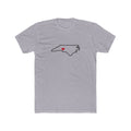 North Carolina Charlotte Mission Heart Map shirt in Heather Grey: North Carolina outline with a red heart, front view