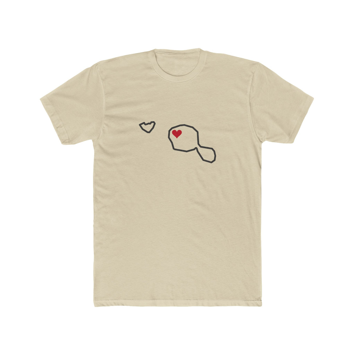 Tahiti Papeete Mission Heart Map shirt in Cream: Tahiti outline with a red heart, front view