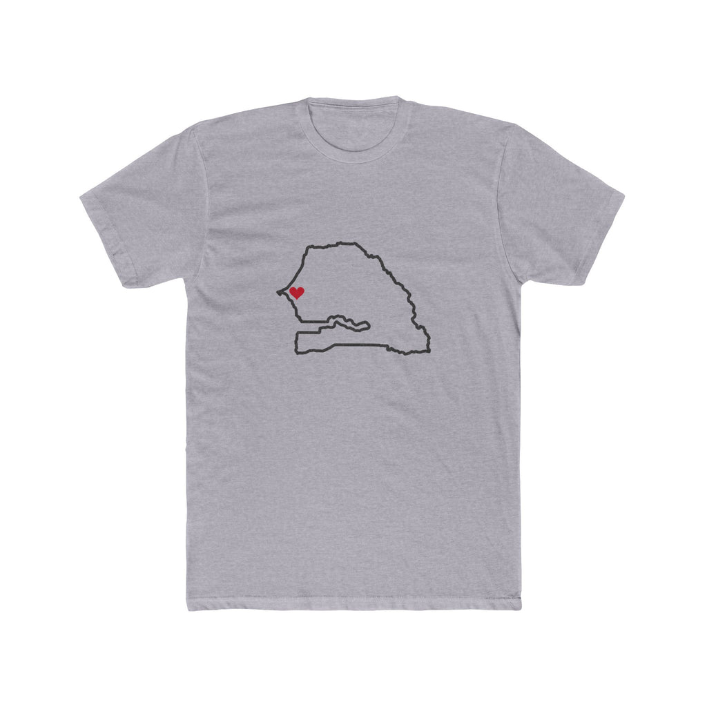 Senegal Dakar Mission Heart Map shirt in Heather Grey: Senegal outline with a red heart, front view