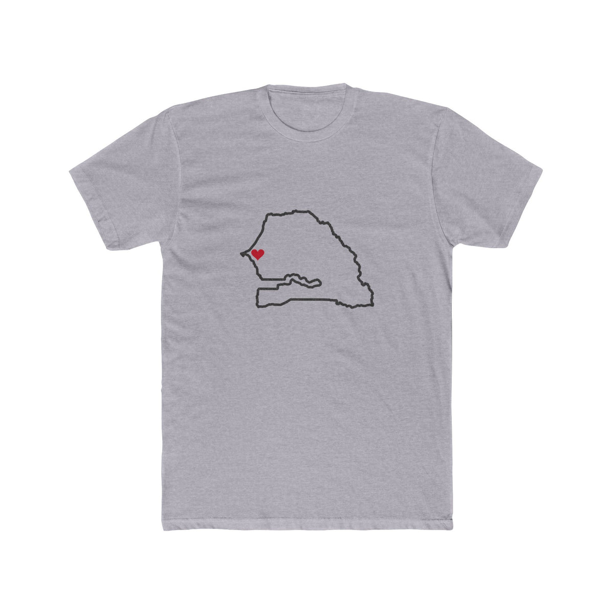 Senegal Dakar Mission Heart Map shirt in Heather Grey: Senegal outline with a red heart, front view
