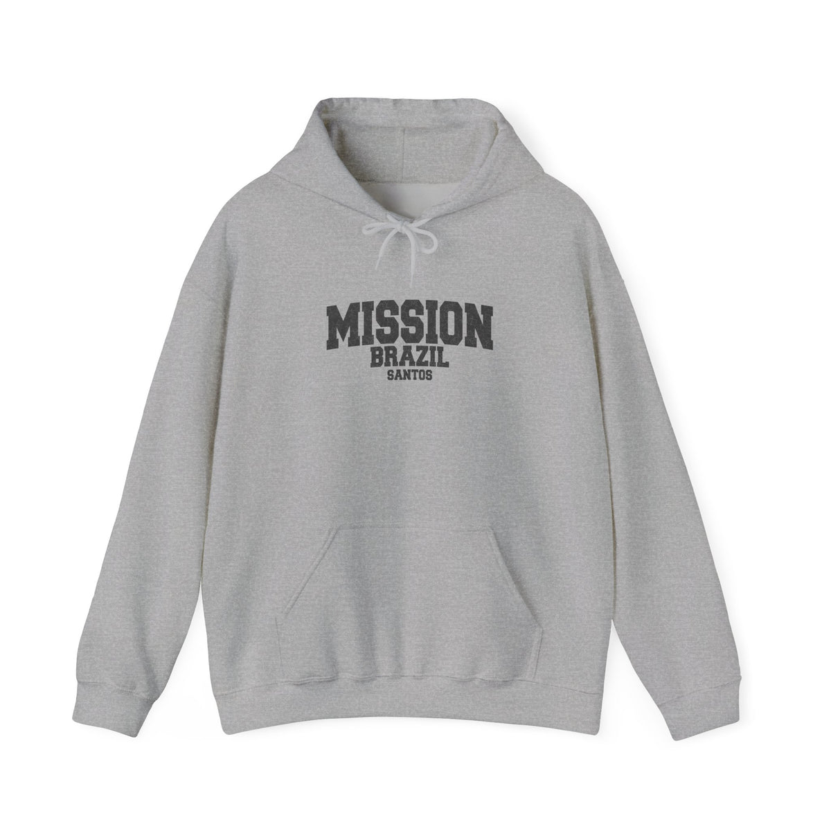 Brazil Santos Mission Hoodie in Sport Grey, front view with the varsity mission design