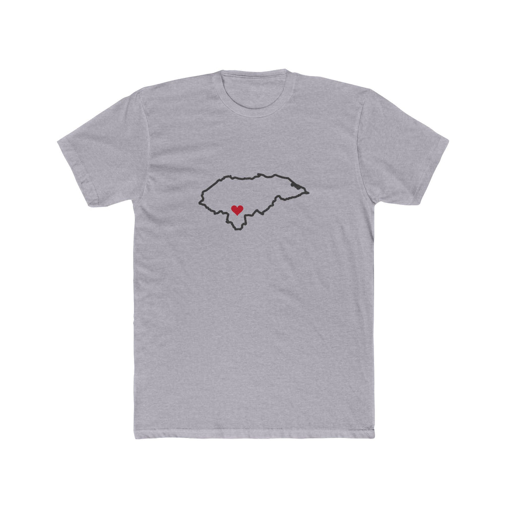 Honduras Tegucigalpa Mission Heart Map shirt in Heather Grey: Honduras outline with a red heart, front view