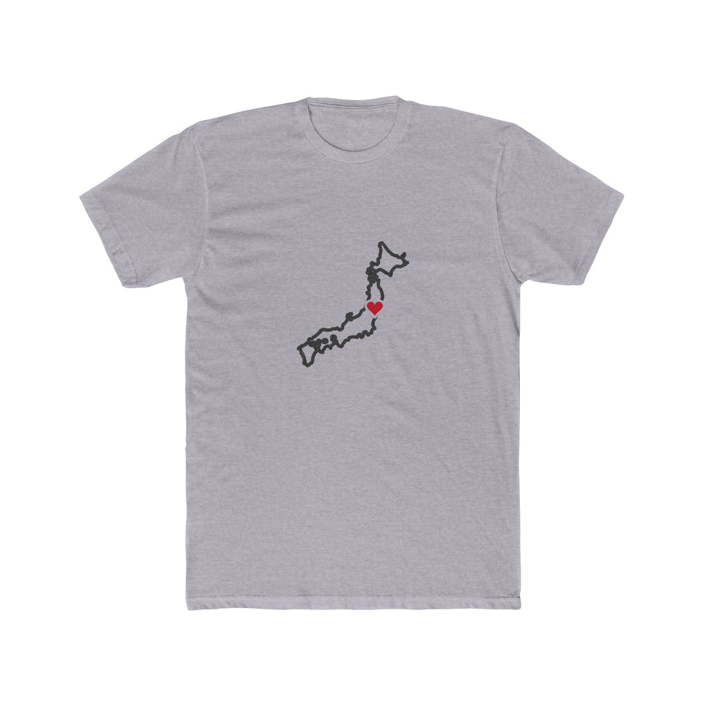 Japan Sendai Mission Heart Map shirt in Heather Grey: Japan outline with a red heart, front view