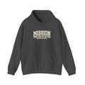 Kansas Wichita Mission Hoodie in Dark Heather, front view with the varsity mission design