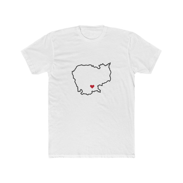 Cambodia Phnom Penh East Mission Heart Map shirt in White: Cambodia outline with a red heart, front view