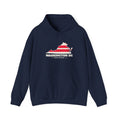 Washington DC South Mission Flag Map Hoodie in Navy, front view with the flag map and mission name