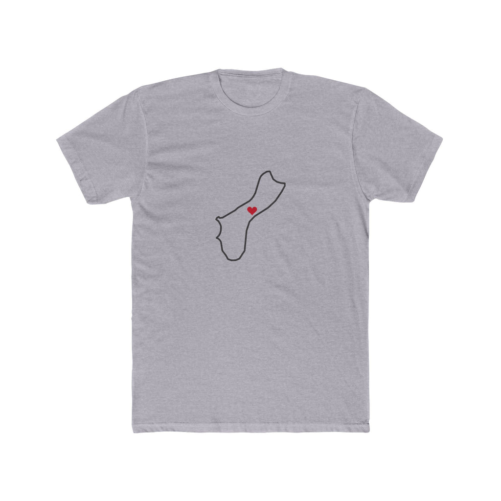 Micronesia Guam Mission Heart Map shirt in Heather Grey: Micronesia outline with a red heart, front view