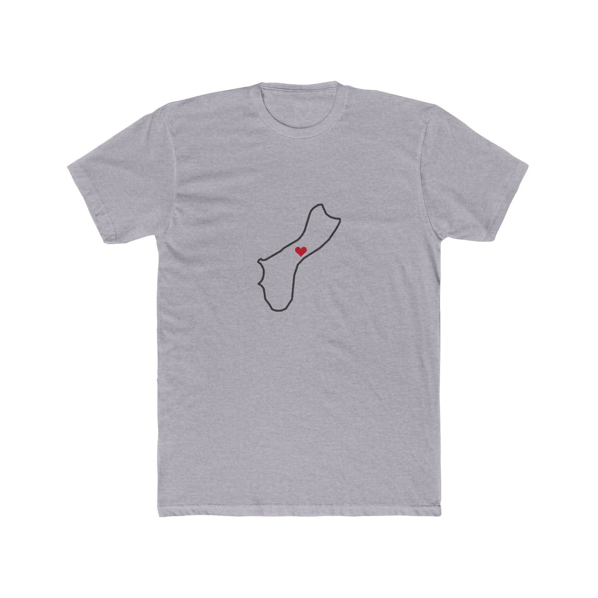 Micronesia Guam Mission Heart Map shirt in Heather Grey: Micronesia outline with a red heart, front view