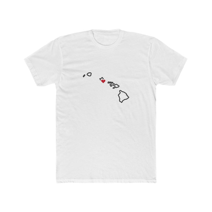Hawaii Honolulu Mission Heart Map shirt in White: Hawaii outline with a red heart, front view