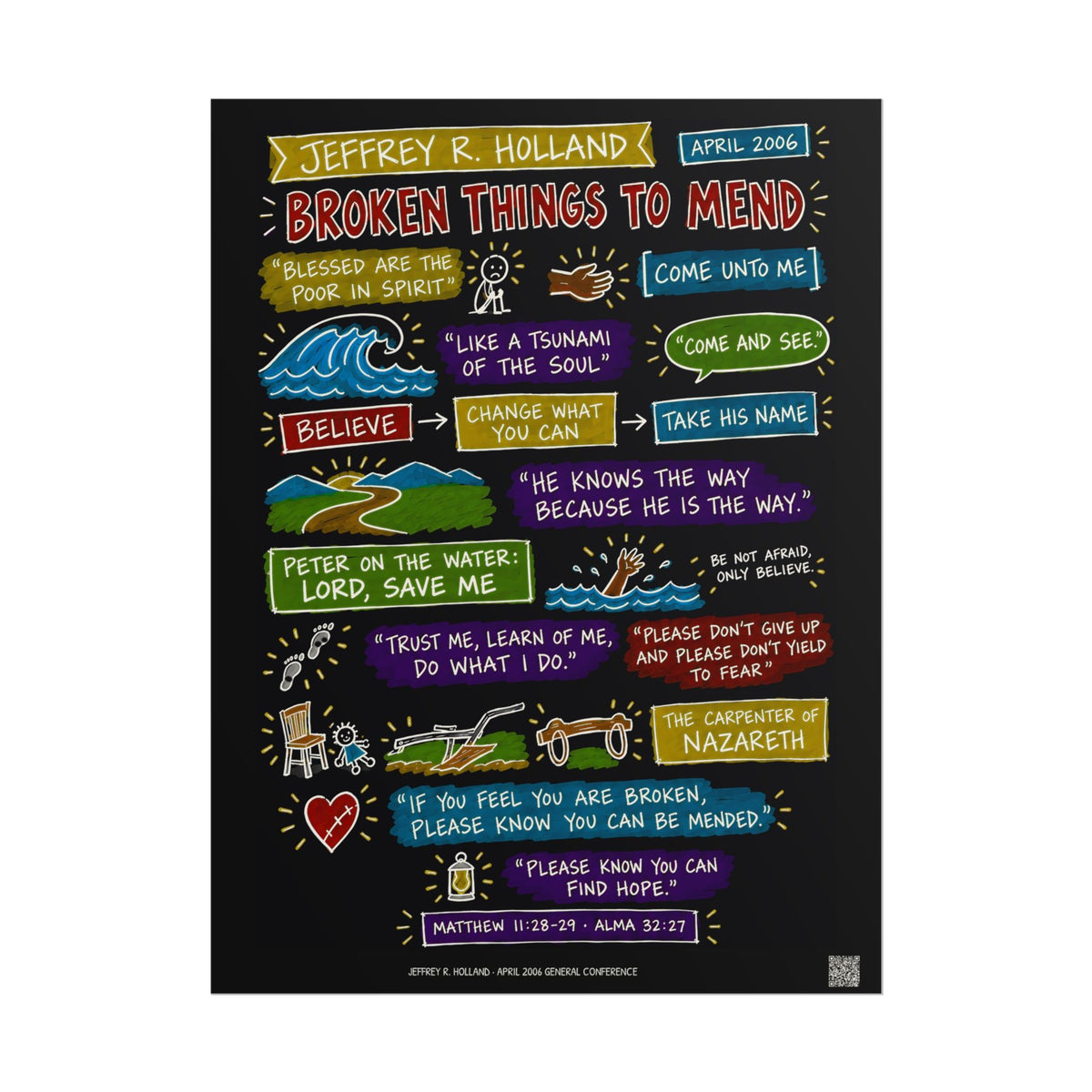 Broken Things to Mend Sketch Note Poster (Black) — Jeffrey R. Holland
