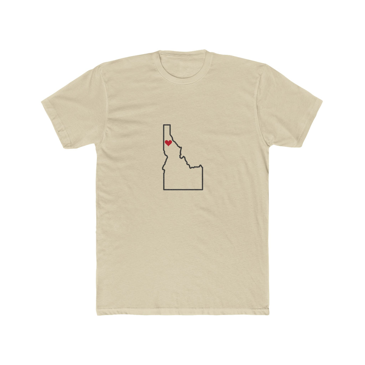 Idaho Coeur d'Alene Mission Heart Map shirt in Cream: Idaho outline with a red heart, front view