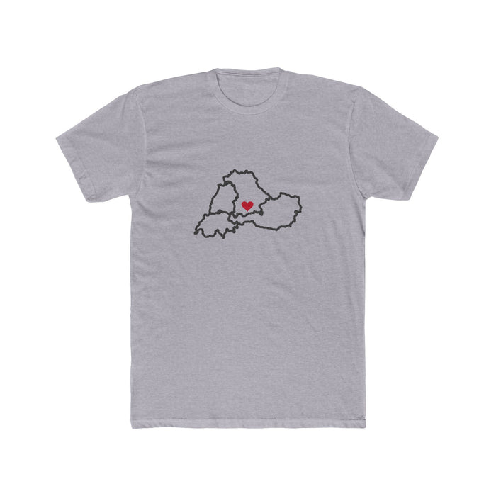 Alpine German-Speaking Mission Heart Map shirt in Heather Grey: Alpine German-Speaking outline with a red heart, front view