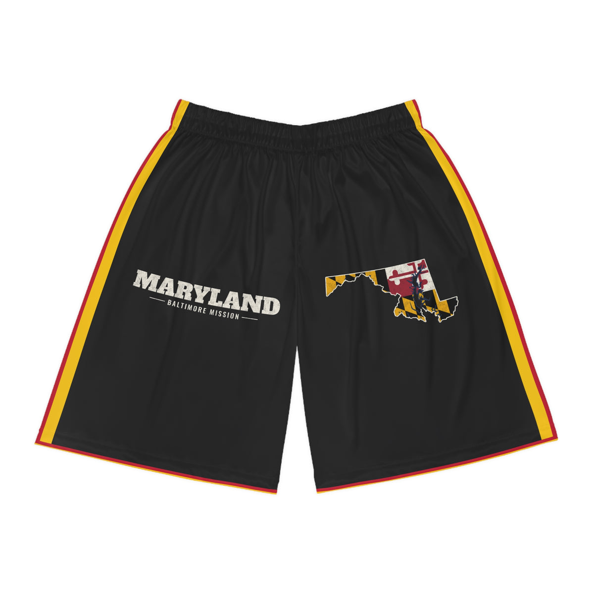 Maryland Baltimore Mission Basketball Shorts, front view
