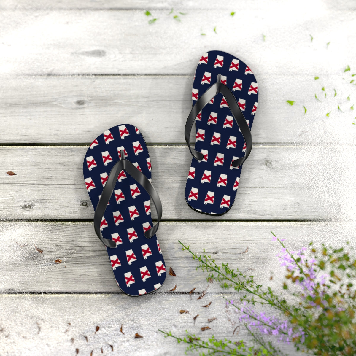 Alabama Mission flag map flip flops by Weak Things
