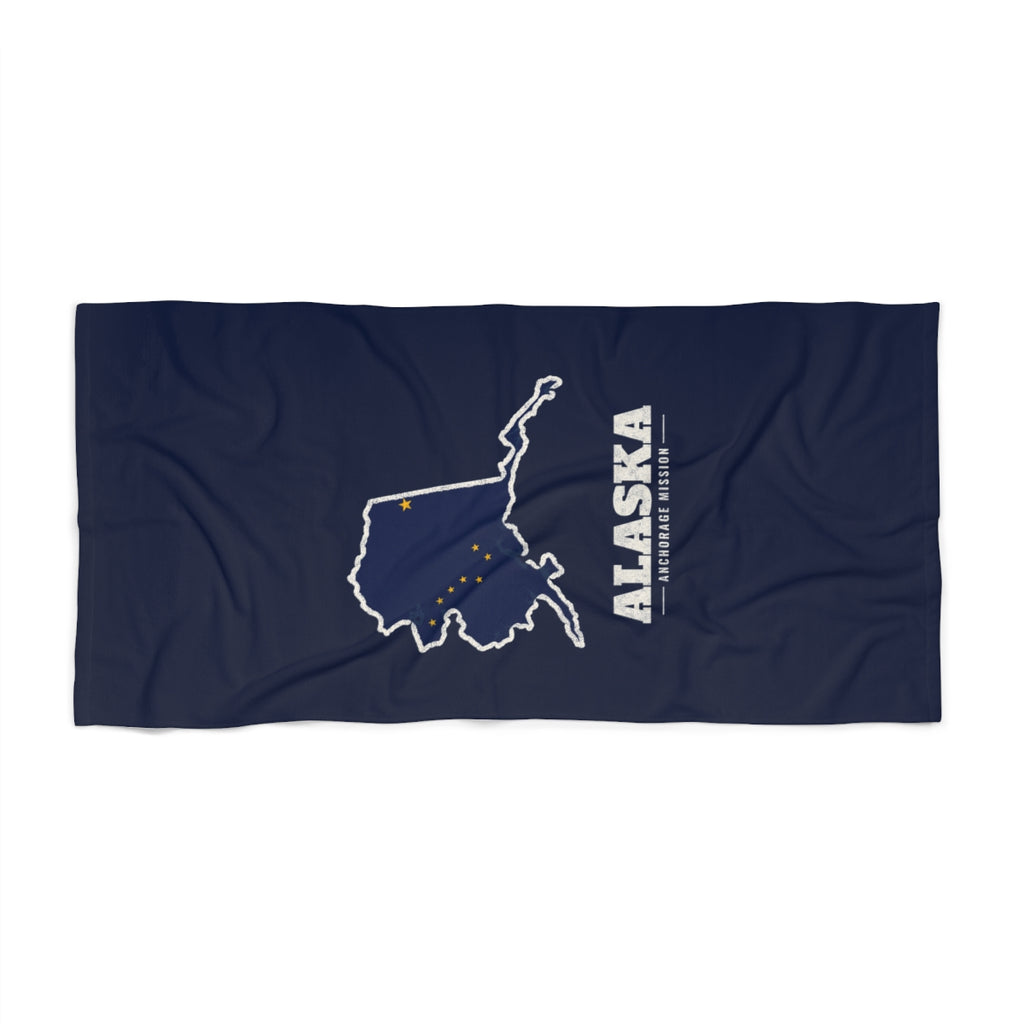 Alaska Anchorage Mission flag map beach towel by Weak Things view 2