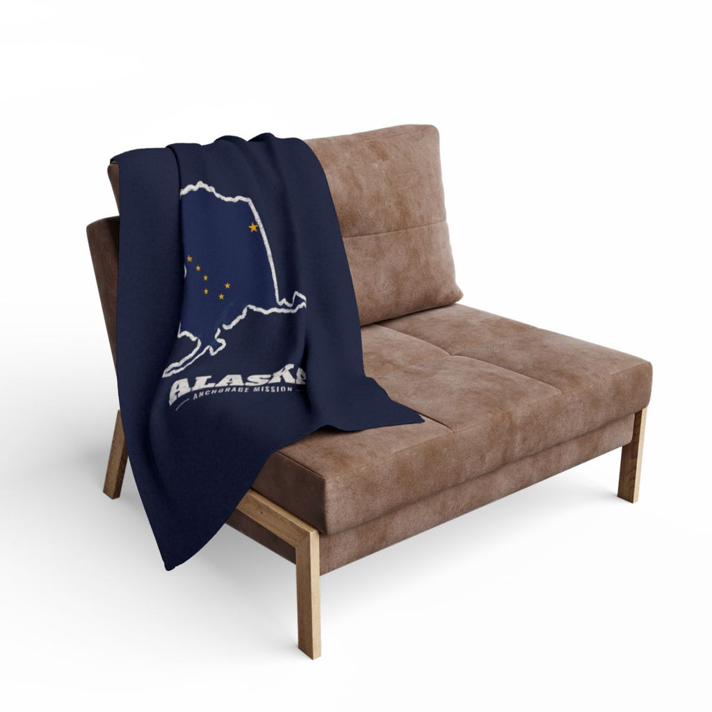 Alaska Anchorage Mission flag map fleece blanket by Weak Things view 2