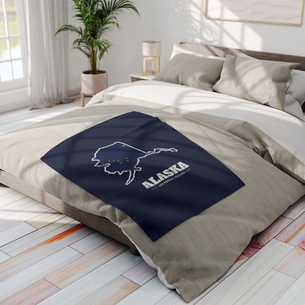 Alaska Anchorage Mission flag map fleece blanket by Weak Things view 4