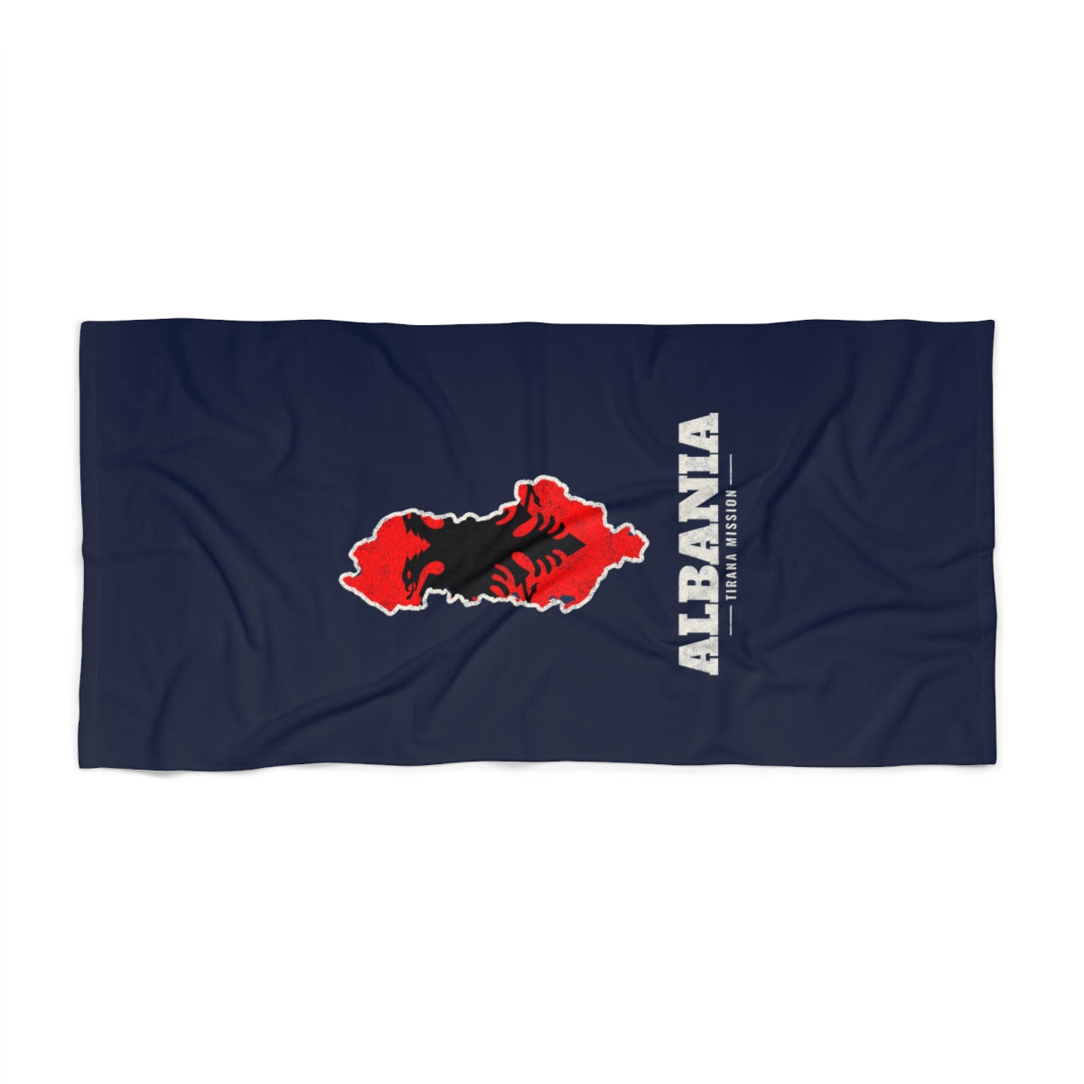 Albania Tirana Mission flag map beach towel by Weak Things view 2