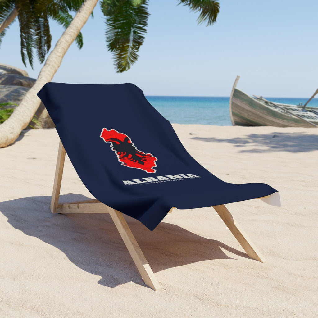 Albania Tirana Mission flag map beach towel by Weak Things