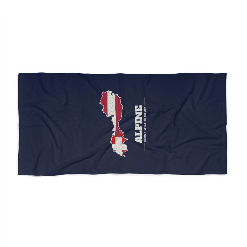 Alpine German-Speaking Mission flag map beach towel by Weak Things view 2