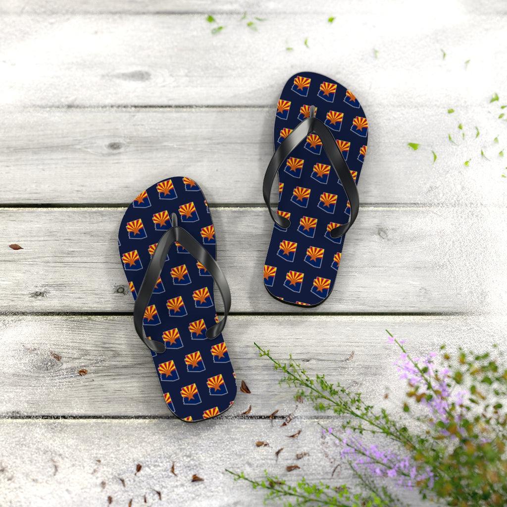Arizona Mission flag map flip flops by Weak Things