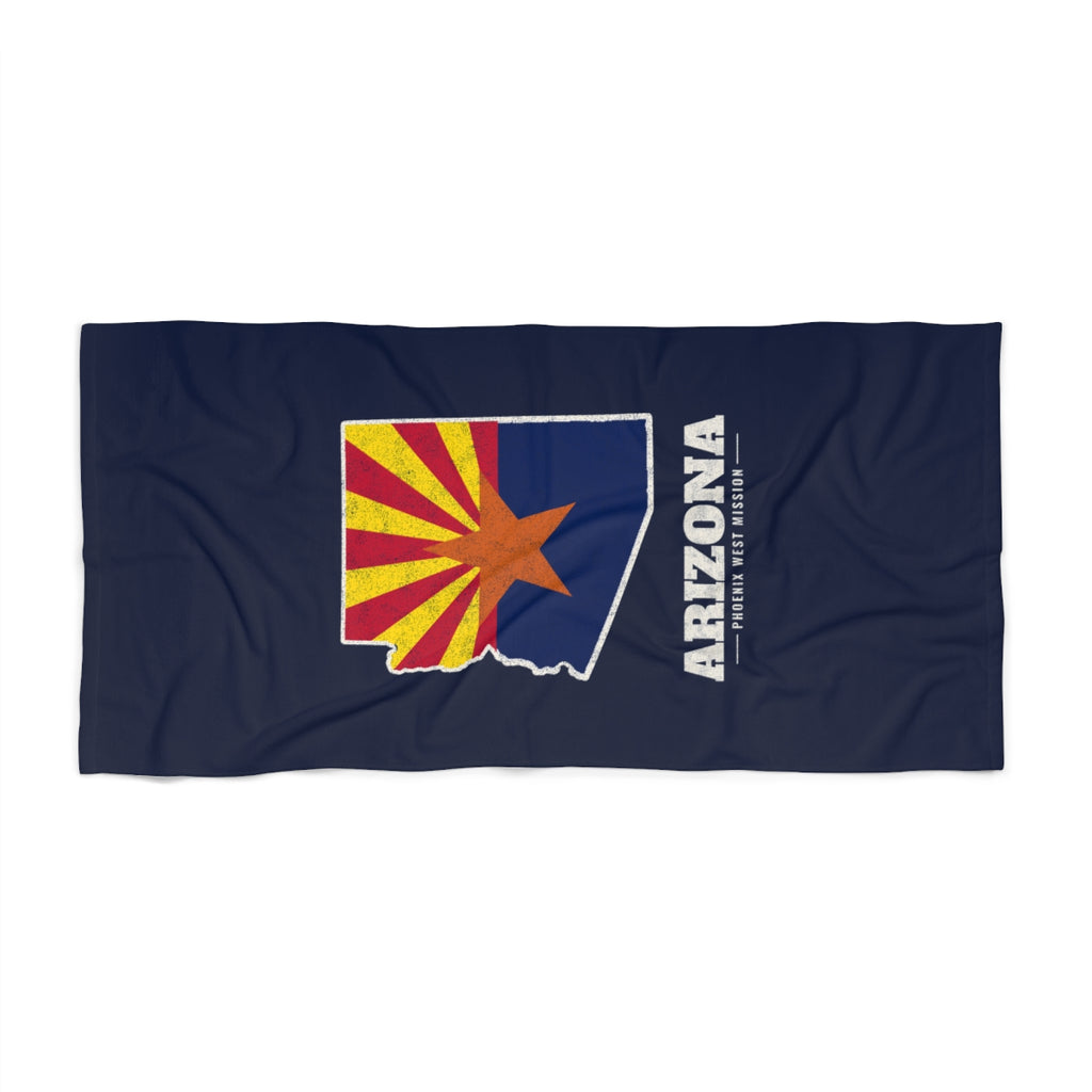 Arizona Phoenix West Mission flag map beach towel by Weak Things view 2