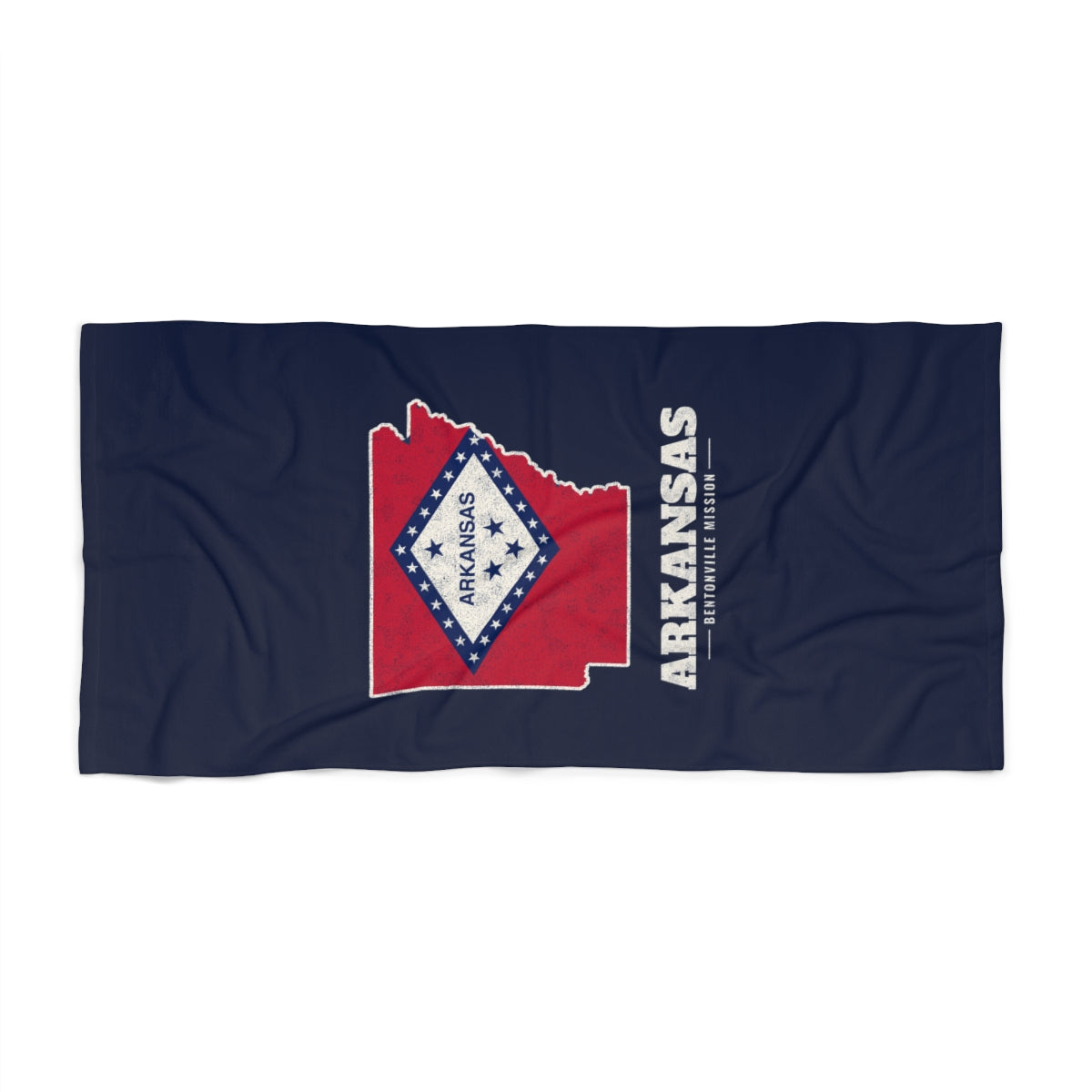Arkansas Bentonville Mission flag map beach towel by Weak Things view 2