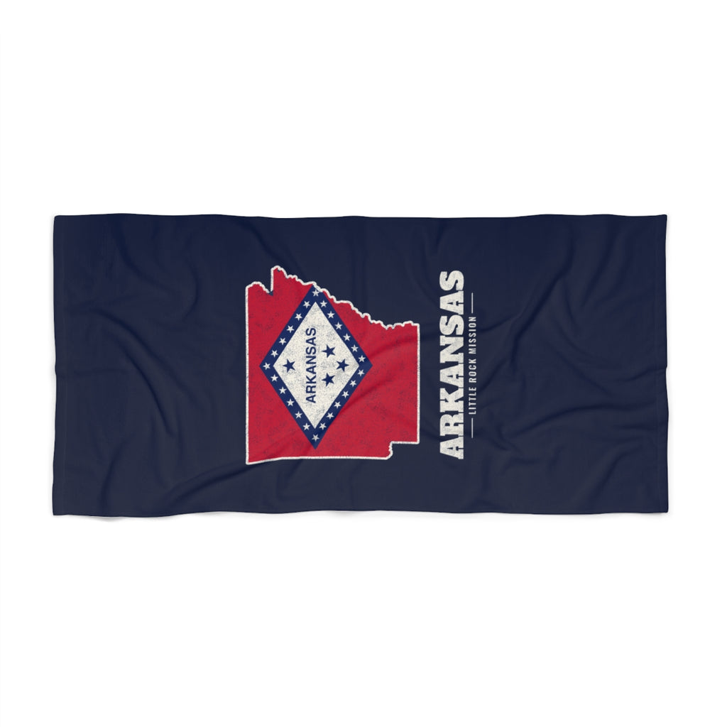 Arkansas Little Rock Mission flag map beach towel by Weak Things view 2