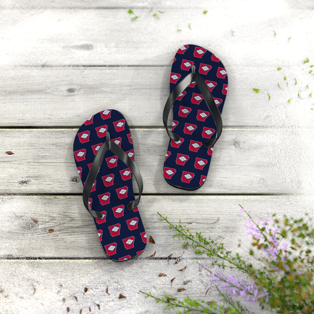 Arkansas Mission flag map flip flops by Weak Things