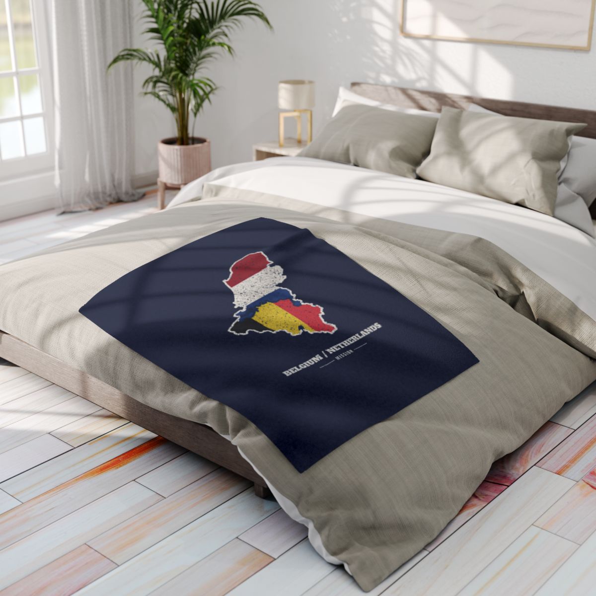 Belgium/Netherlands Mission flag map fleece blanket by Weak Things view 4