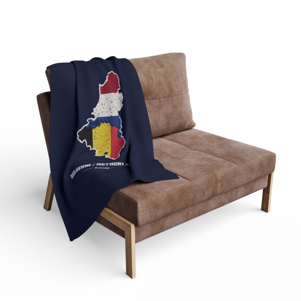 Belgium/Netherlands Mission flag map fleece blanket by Weak Things view 2