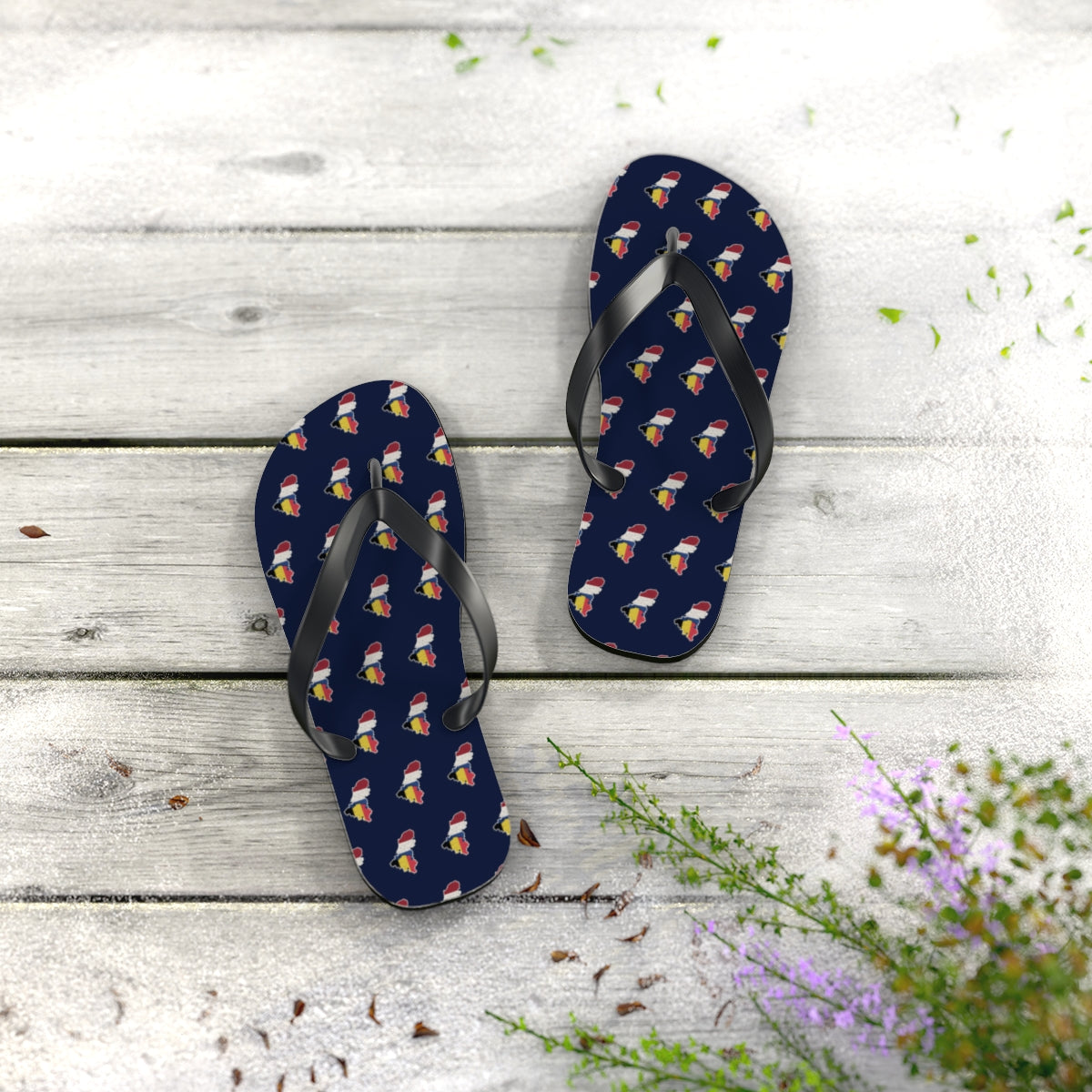 Belgium/Netherlands Mission flag map flip flops by Weak Things