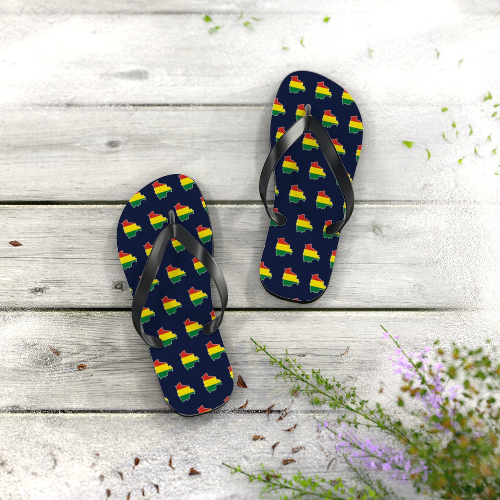 Bolivia Mission flag map flip flops by Weak Things