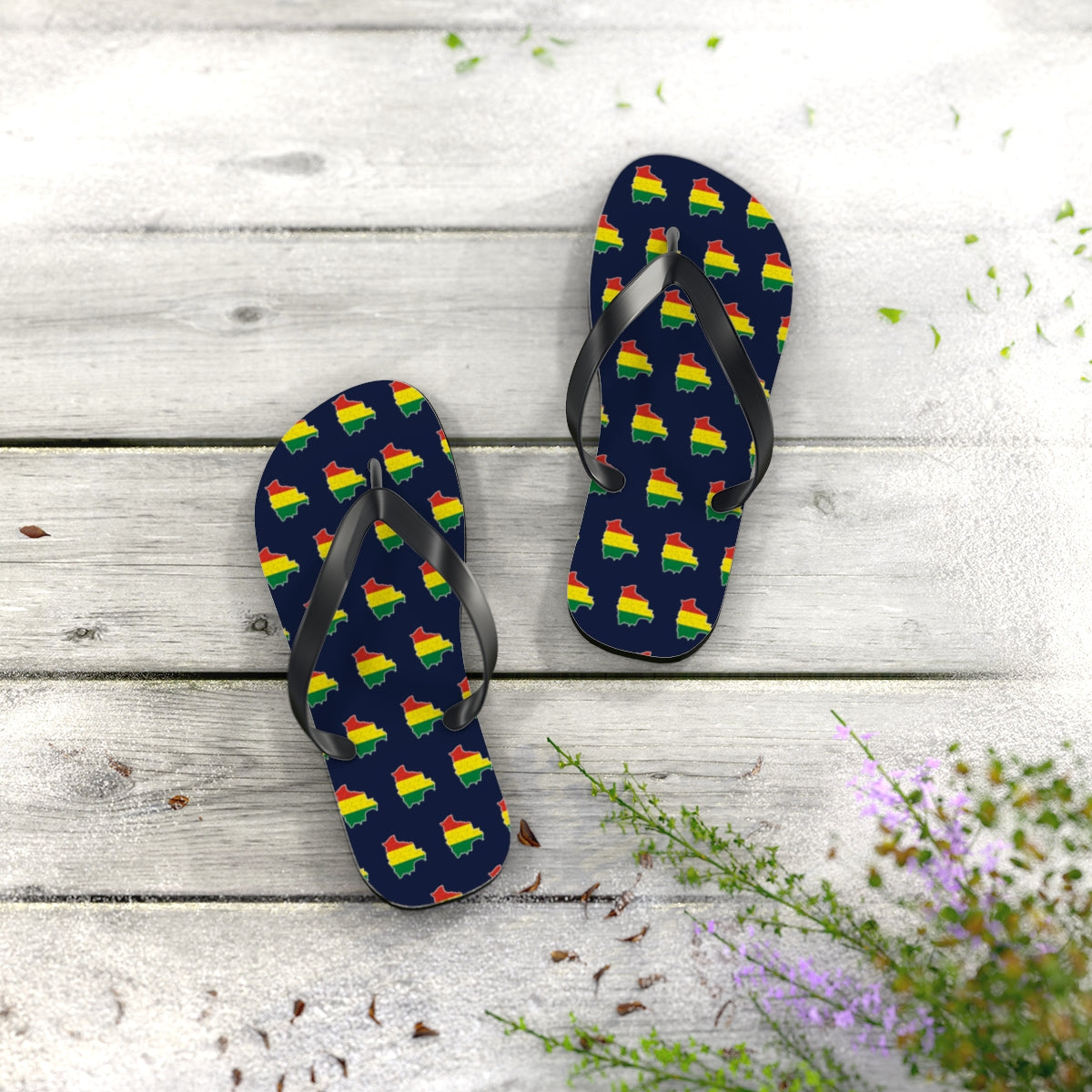 Bolivia Mission flag map flip flops by Weak Things