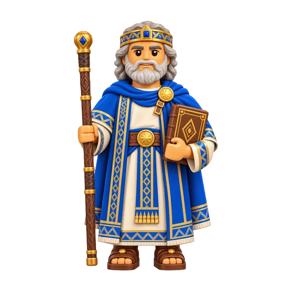 King Benjamin brick figure, the design printed on this pair of socks
