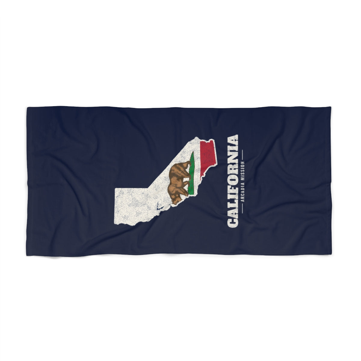 California Arcadia Mission flag map beach towel by Weak Things view 2