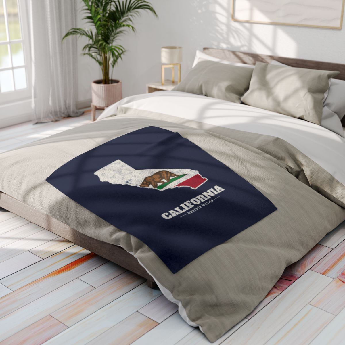 California Modesto Mission flag map fleece blanket by Weak Things view 4
