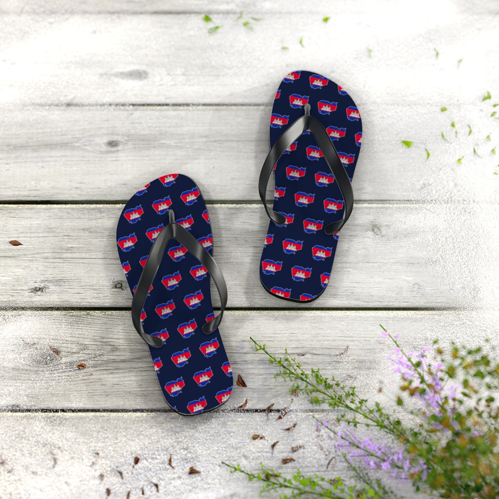 Cambodia Mission flag map flip flops by Weak Things
