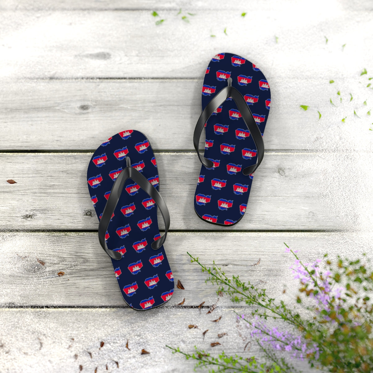 Cambodia Mission flag map flip flops by Weak Things