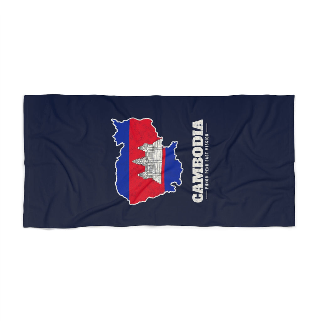 Cambodia Phnom Penh East Mission flag map beach towel by Weak Things view 2
