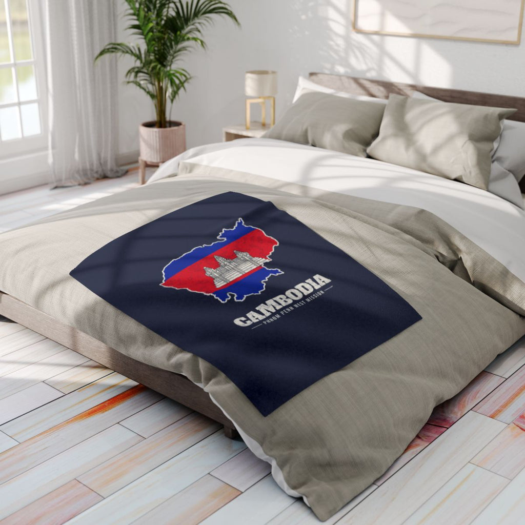 Cambodia Phnom Penh West Mission flag map fleece blanket by Weak Things view 4