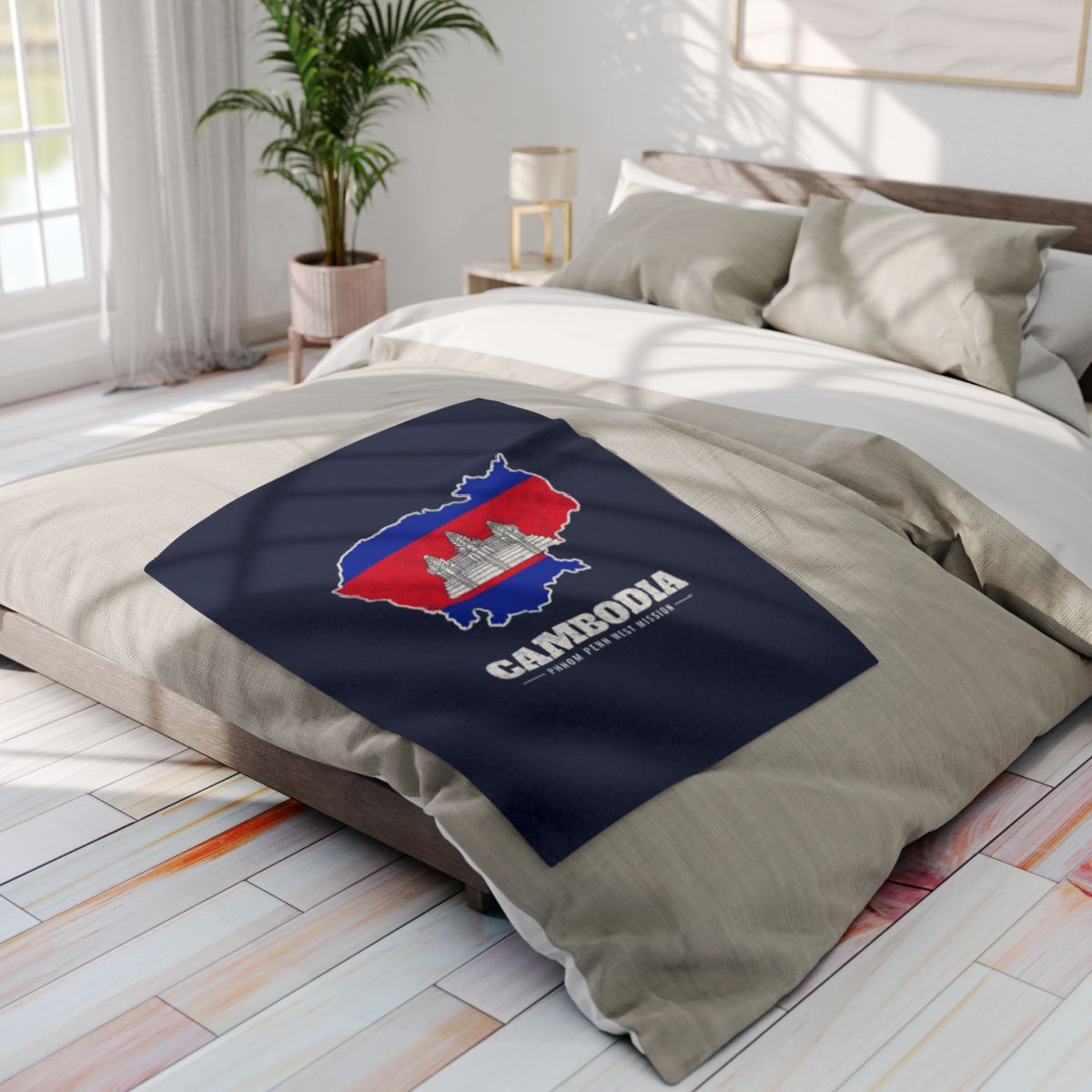 Cambodia Phnom Penh West Mission flag map fleece blanket by Weak Things view 4