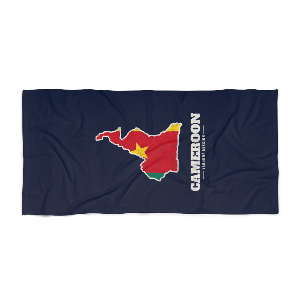 Cameroon Yaounde Mission flag map beach towel by Weak Things view 2