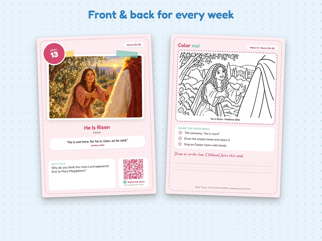 Kids card front and coloring back for Easter week